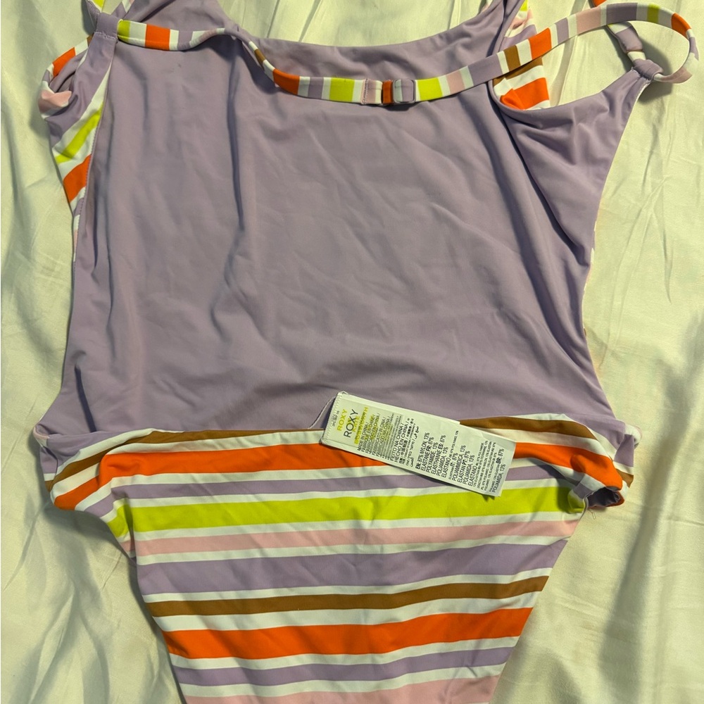 Roxy Purple and Orange One Piece Swimsuit with Modern Stripes - Picture 4 of 5